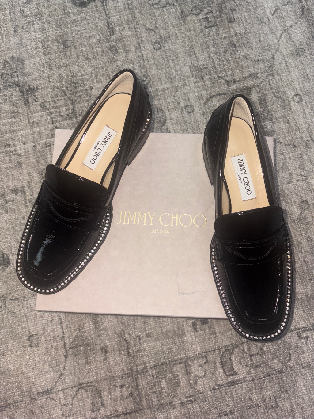 Jimmy Choo Black Patent Leather Loafers With Crystal-Trim